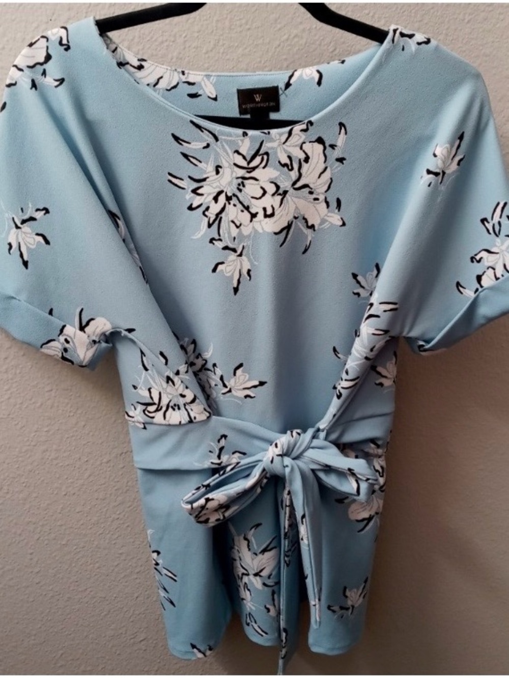 Worthington Light Blue Floral Tie-Front Top